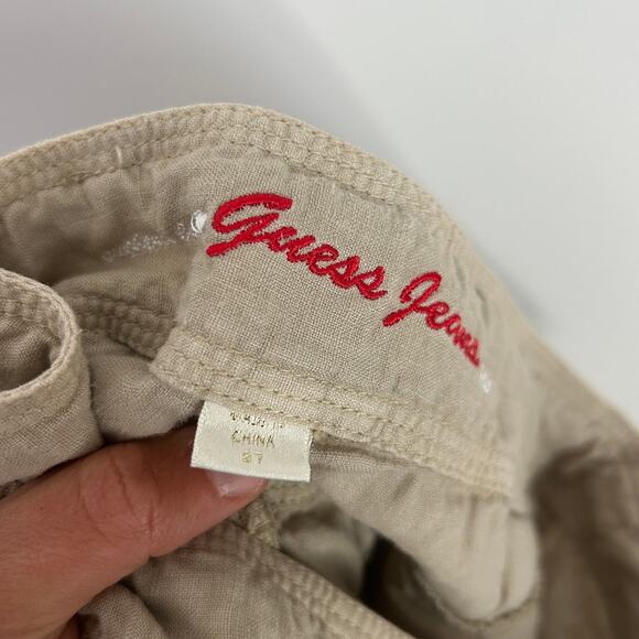 Vintage Y2K Guess Jeans Women's 27 Linen Cargo Pants Drawstring Beige Loose - Picture 9 of 10